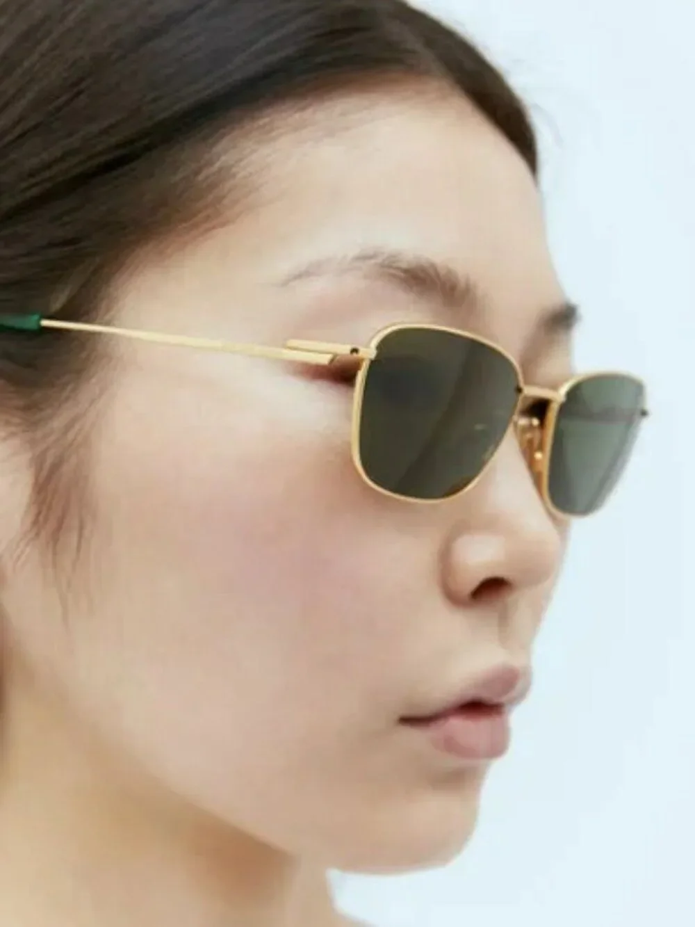 Bottega Veneta Women Sunglasses Gold Green Rectangle BV1300S 002 NEW AUTHENTIC